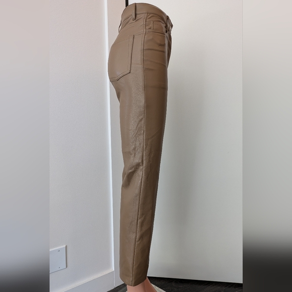 WILFRED Aritzia High Waisted Vegan Leather Pants Sz 00 Flax Beige - Picture 3 of 11